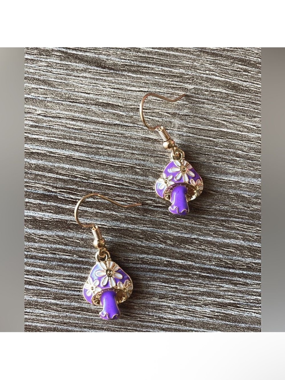 GoldPurple Enamel Mushroom Earrings A43